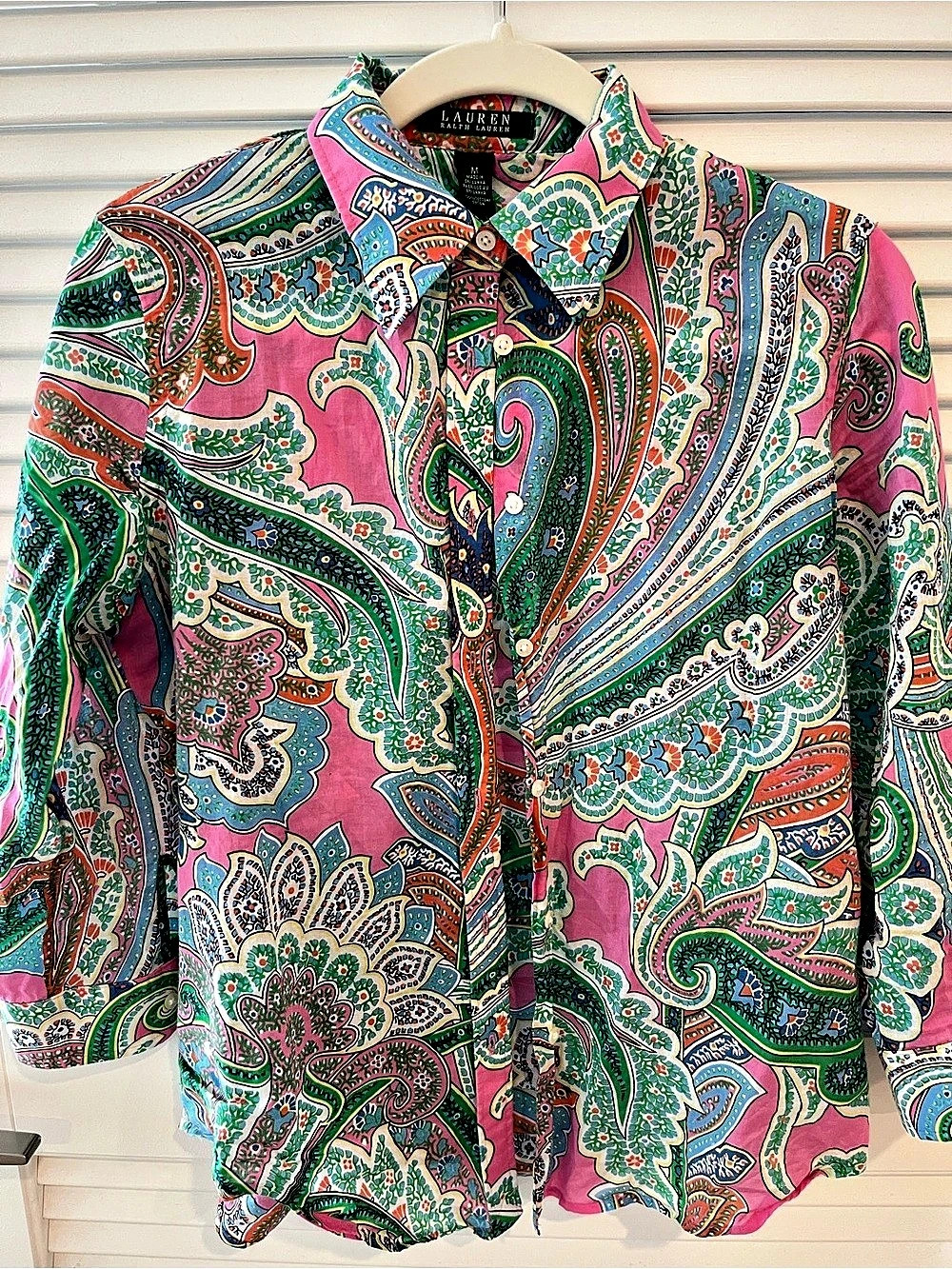Lauren Ralph Lauren Paisley Cotton Button Down in Pink & Green Size Medium